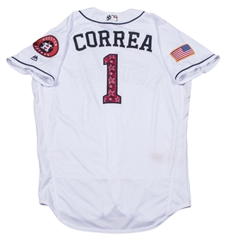2017 Carlos Correa Game Used Houston Astros Independence Day Jersey Used on 7/2/17 Vs. New York Yankees - 4 Hits & 3 RBI!  (MLB Authenticated)